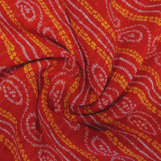 Red Bandhani Georgette Printed Fabric