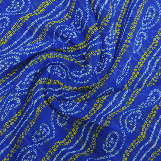 Blue Bandhani Georgette Printed Fabric