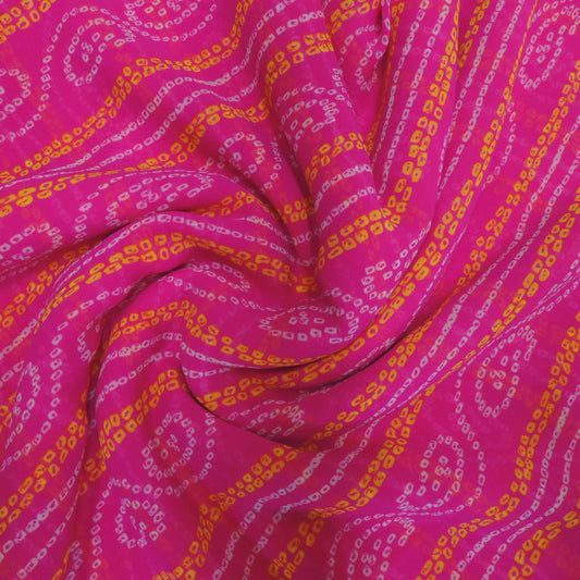 Pink Bandhani Georgette Printed Fabric