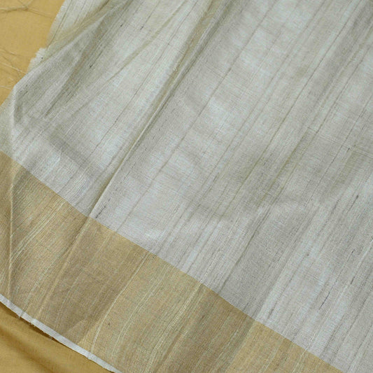 Pure Desi Tussar Silk Golden Border ( 4 Inch both sides ) Fabric Dyeable - Shree Om Fabrics