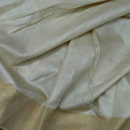 Pure Munga Silk Golden Border ( 4 Inch both sides ) Fabric Dyeable - Shree Om Fabrics