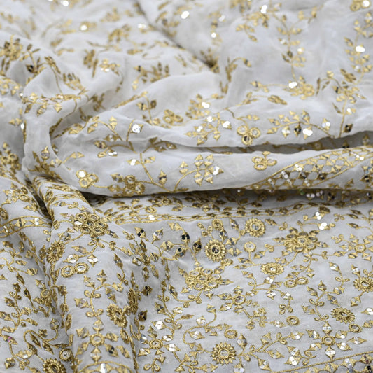 Sequins Work On Dyeable Georgette Fabric With Sequins Border