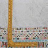 Thread Work Embroidery With Multi Colour Border On White Dyeable Russian Silk Fabric
