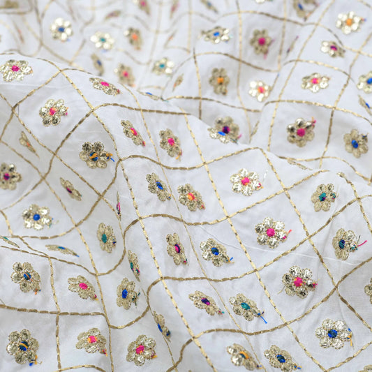 Multi Colour Gotta Pati Zari Work Thread Embroidery On White Dyeable Upada Fabric