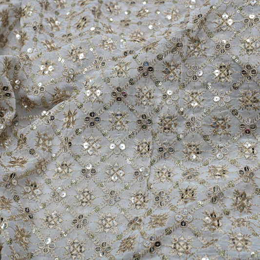 All Over Sequins Work On Dyeable Georgette Fabric