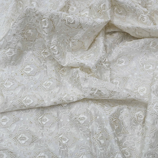 All Over Thread Work On Dyeable Gaji Silk Fabric
