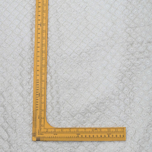 Golden Zari Checks Thread Work Embroidery On White Dyeable Upada Fabric