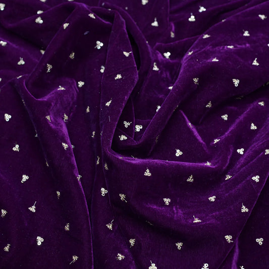 Purple Colour Golden Buti Embroidery On Velvet Fabric