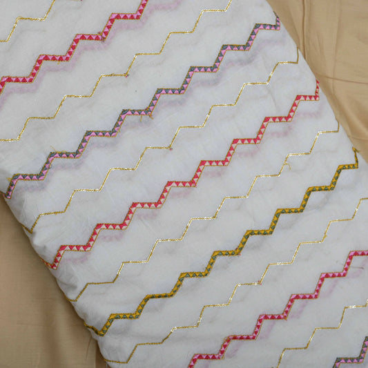 All Over Multi Color Zig Zag Sequins Work On Dyeable Grey Cotton Fabric