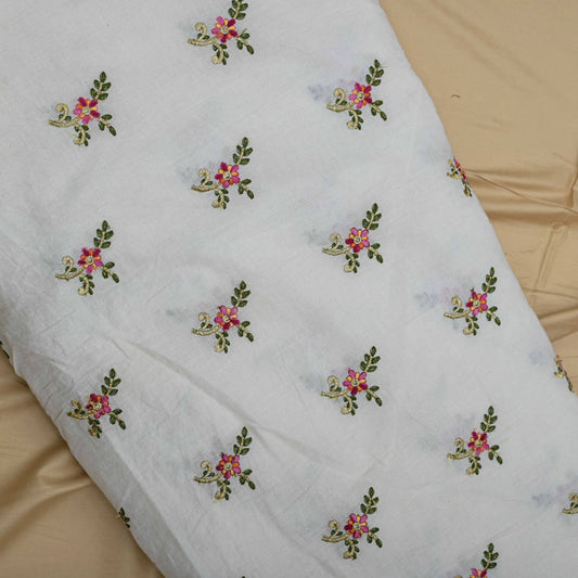All Over Floral Zari Work On Dyeable Grey Cotton Fabric
