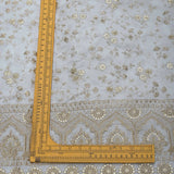 All Over Golden Jaal Work Embroidery With Tikki Border On White Dyeable Russian Silk Fabric