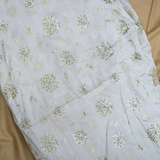 Golden Zari Foil Embroidery On White Dyeable Dupion Silk Fabric