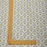 All Over Golden Zari Checks Embroidery On White Dyeable Dupion Silk Fabric