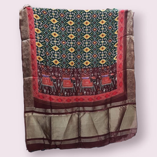 Green Modal Gaji Silk Digital Print Dupatta With Maroon Lagdi Patta Border - Shree Om Fabrics