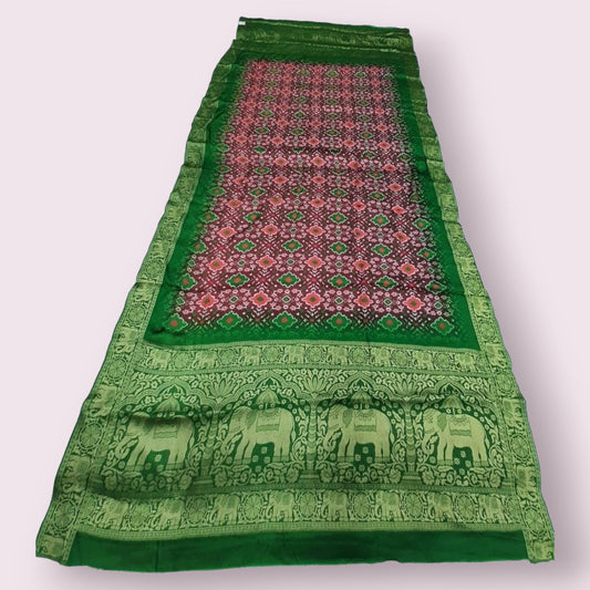 Wine Modal Gaji Silk Digital Print Dupatta With Traditional Elephant Scut Patola Border - Shree Om Fabrics