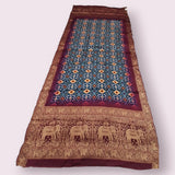 Eco blue Modal Gaji Silk Digital Print Dupatta With Traditional Elephant Scut Patola Border - Shree Om Fabrics