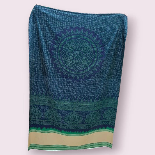 Eco blue Bandhani Digital Print on Modal Gaji Silk Dupatta With Golden Border - Shree Om Fabrics