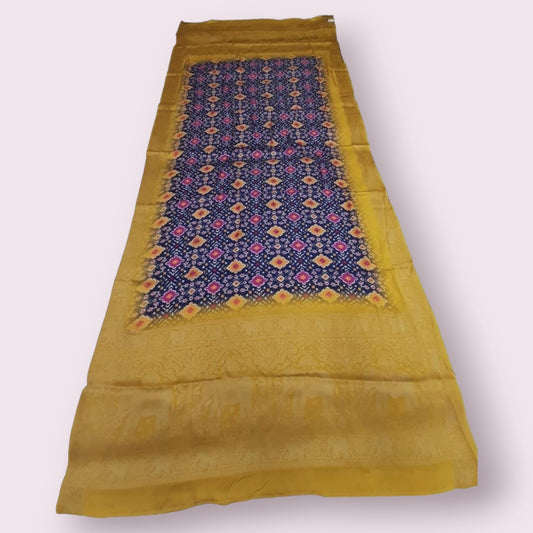 Dark blue Modal Gaji Silk Digital Print Dupatta With Traditional Elephant Scut Patola Border - Shree Om Fabrics