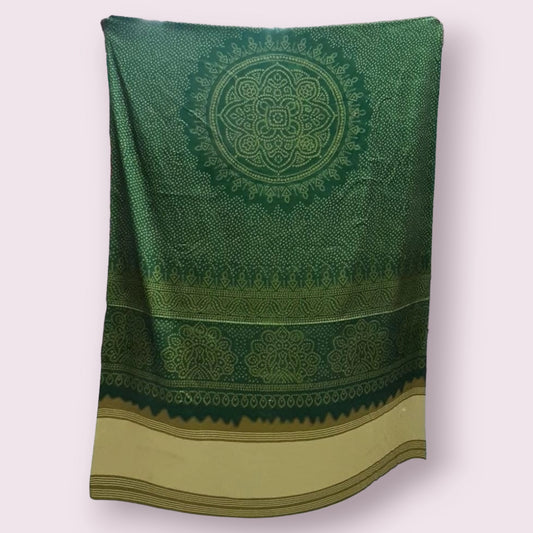 Green Bandhani Digital Print on Modal Gaji Silk Dupatta With Golden Border - Shree Om Fabrics