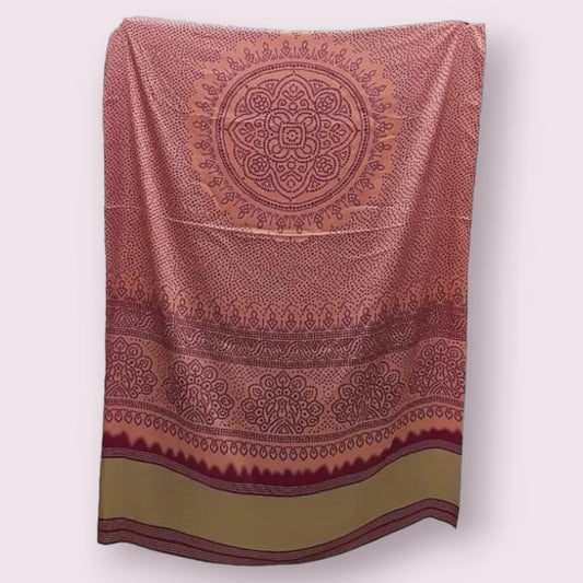 Peach Bandhani Digital Print on Modal Gaji Silk Dupatta With Golden Border - Shree Om Fabrics
