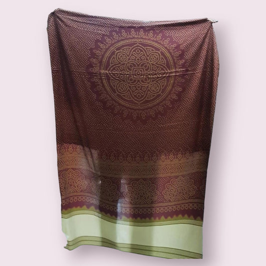Wine Bandhani Digital Print on Modal Gaji Silk Dupatta With Golden Border - Shree Om Fabrics
