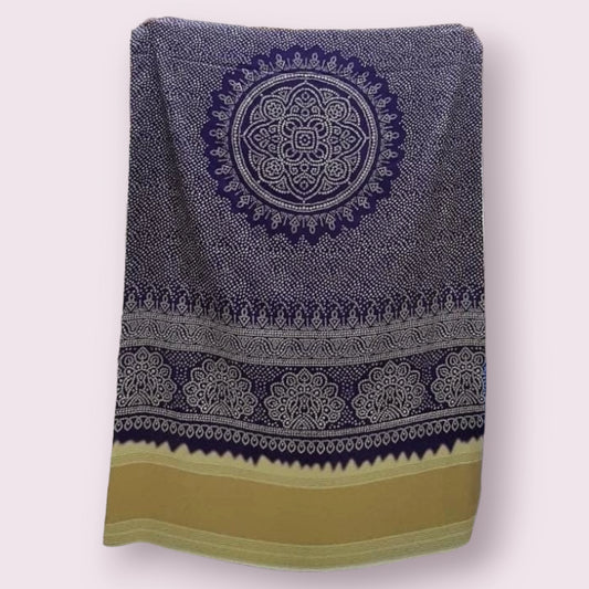 Navy blue Bandhani Digital Print on Modal Gaji Silk Dupatta With Golden Border - Shree Om Fabrics