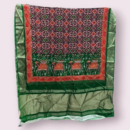 Maroon Modal Gaji Silk Digital Print Dupatta With Green Lagdi Patta Border - Shree Om Fabrics
