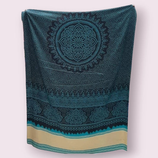 Dark Rama Bandhani Digital Print on Modal Gaji Silk Dupatta With Golden Border - Shree Om Fabrics