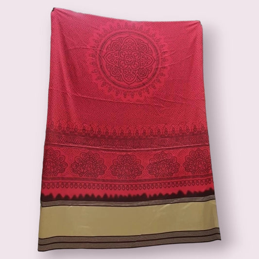 Carrot Red Bandhani Digital Print on Modal Gaji Silk Dupatta With Golden Border - Shree Om Fabrics