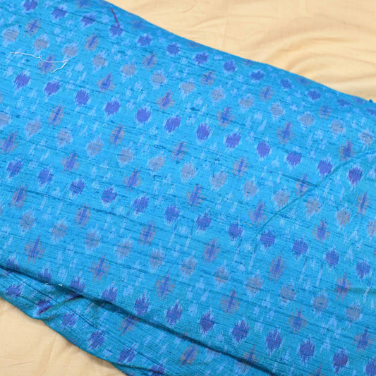 Blue Colour Pure Raw Silk Ikat Printed Fabric - Shree Om Fabrics