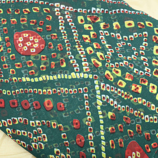 Bottle Green Colour Bandhani Georgette Printed Fabric - Shree Om Fabrics