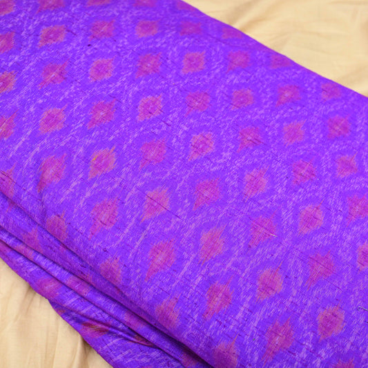 Bright Purple Colour Pure Raw Silk Ikat Printed Fabric - Shree Om Fabrics