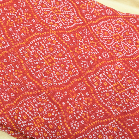 Bright Red Colour Checks Bandhani Georgette Printed Fabric - Shree Om Fabrics