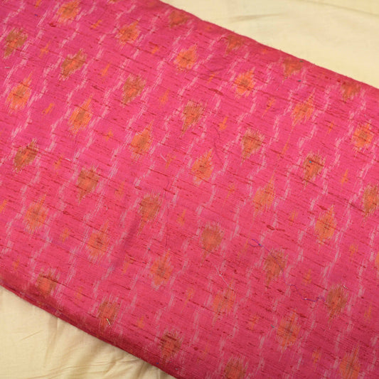 Carrot Red Colour Pure Raw Silk Ikat Printed Fabric - Shree Om Fabrics
