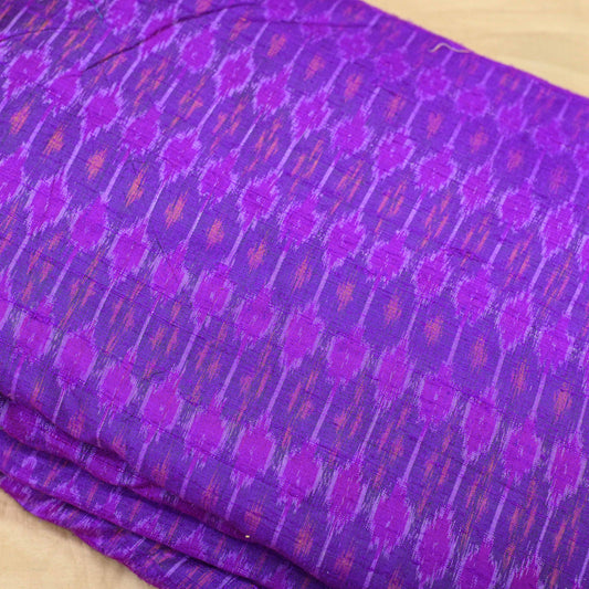Dark Purple Colour Pure Raw Silk Ikat Printed Fabric - Shree Om Fabrics