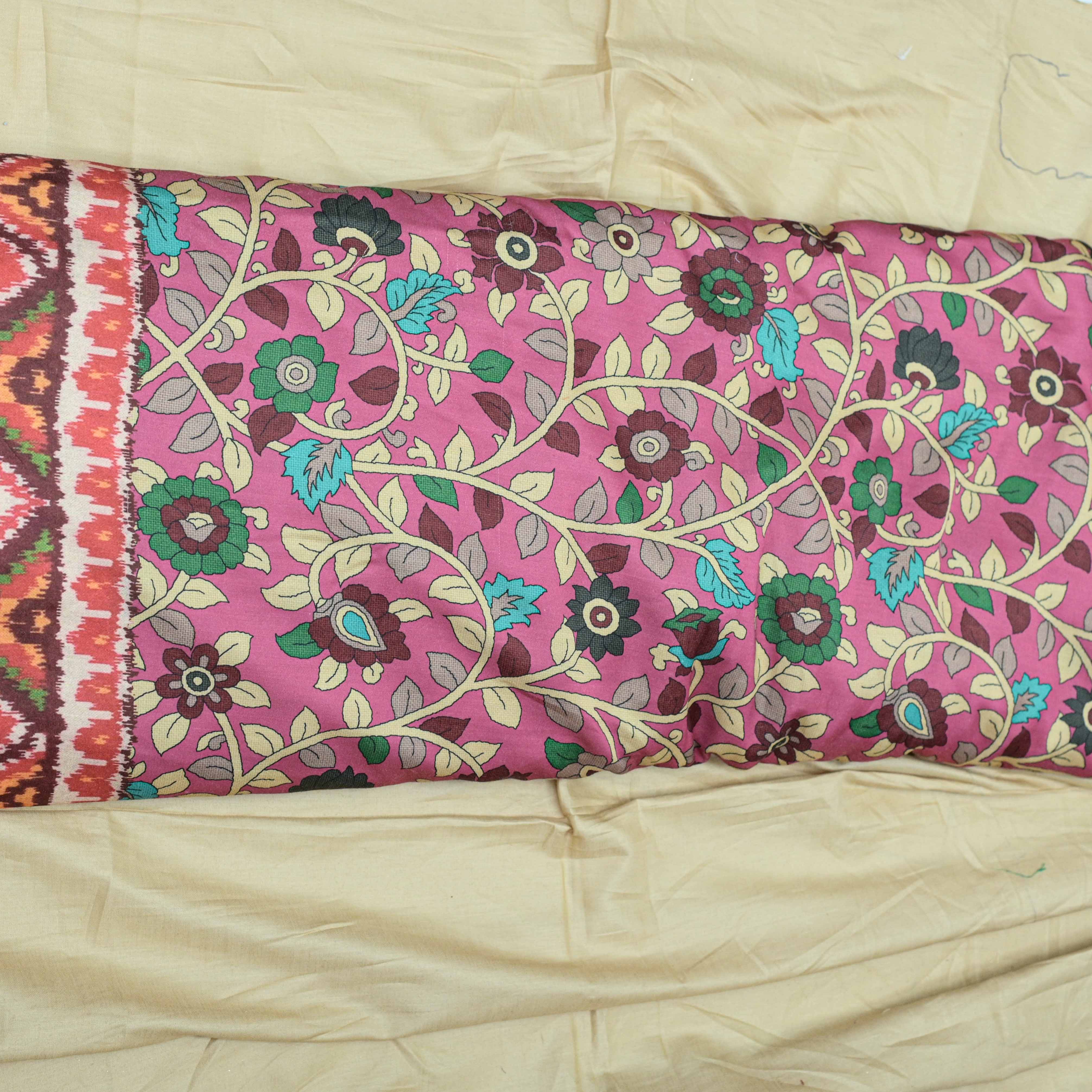 Floral With Patola Border Linen Satin Printed Fabric - Shree Om Fabrics
