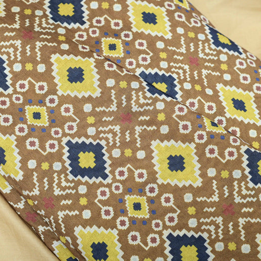 Golden Brown Colour Patola Tussar Silk Printed Fabric - Shree Om Fabrics