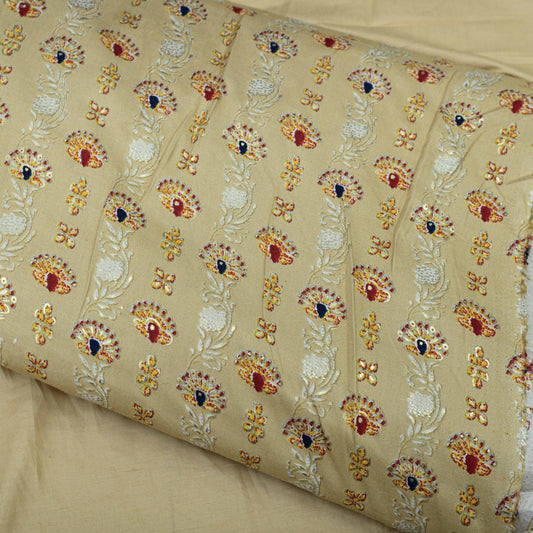 Golden Colour Flower Rayon Printed Fabric - Shree Om Fabrics