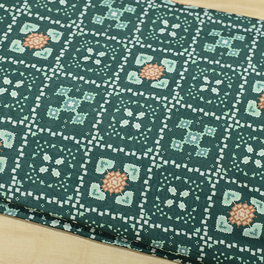 Green Colour Patola Tussar Silk Printed Fabric - Shree Om Fabrics