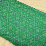 Green Colour Pure Raw Silk Ikat Printed Fabric - Shree Om Fabrics