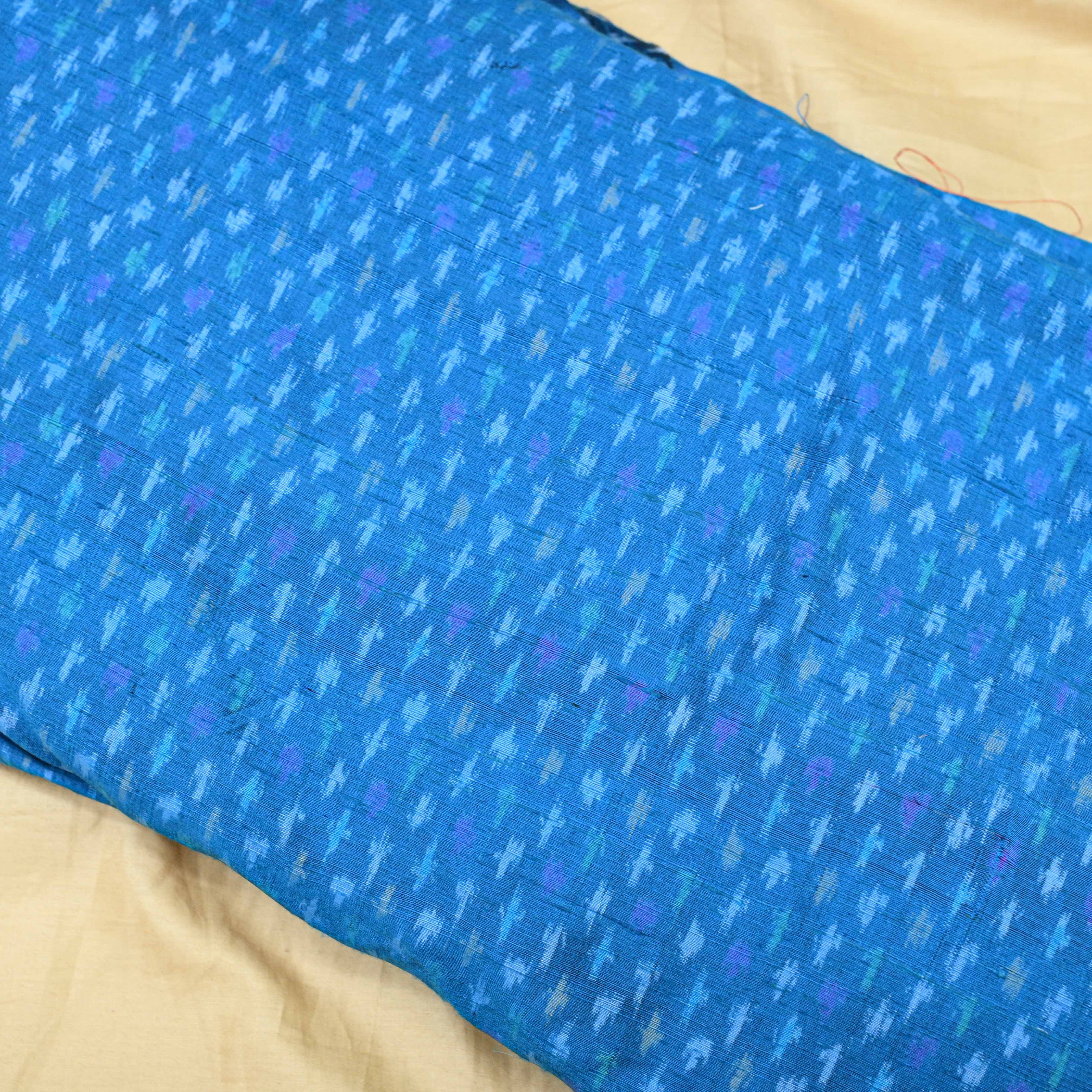 Light Blue Colour Pure Raw Silk Ikat Printed Fabric - Shree Om Fabrics