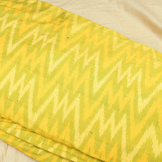 Light Yellow Colour Pure Raw Silk Ikat Printed Fabric - Shree Om Fabrics