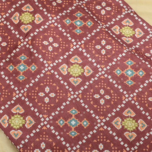 Maroon Colour Patola Tussar Silk Printed Fabric - Shree Om Fabrics