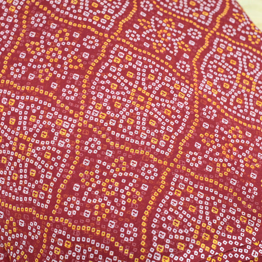 Maroon Red Colour Checks Bandhani Georgette Printed Fabric - Shree Om Fabrics