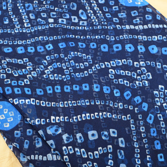Navy Blue Colour Bandhani Georgette Printed Fabric - Shree Om Fabrics
