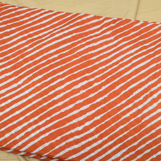 Orange Colour Leheriya Cotton Printed Fabric - Shree Om Fabrics