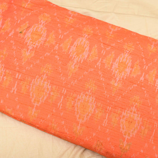 Orange Colour Pure Raw Silk Ikat Printed Fabric - Shree Om Fabrics