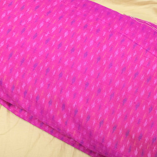 Pink rani Colour Pure Raw Silk Ikat Printed Fabric - Shree Om Fabrics