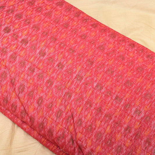 Red Colour Pure Raw Silk Ikat Printed Fabric - Shree Om Fabrics