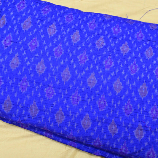 Royal Blue Colour Pure Raw Silk Ikat Printed Fabric - Shree Om Fabrics